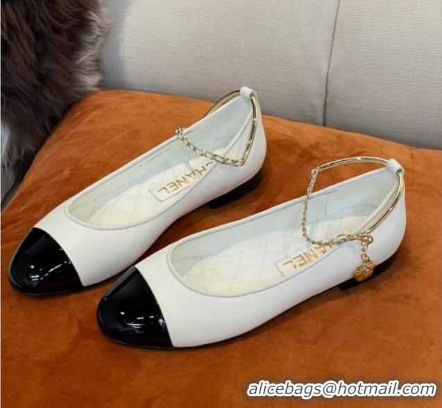 Trendy Design Chanel Lambskin Ballerinas with Ring Strap G38986 White 2022