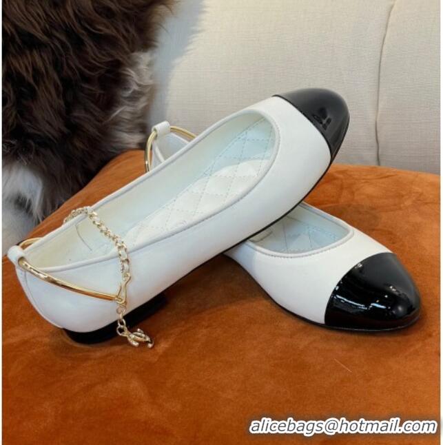 Trendy Design Chanel Lambskin Ballerinas with Ring Strap G38986 White 2022