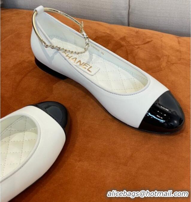 Trendy Design Chanel Lambskin Ballerinas with Ring Strap G38986 White 2022