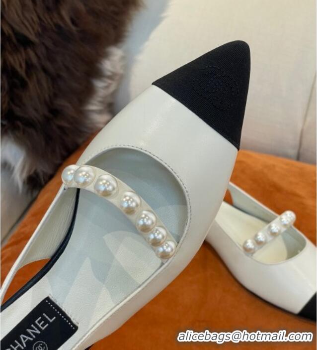 Perfect Chanel Lambskin Slingback Ballerinas with Pearls White 2022 032673