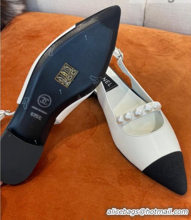 Perfect Chanel Lambskin Slingback Ballerinas with Pearls White 2022 032673