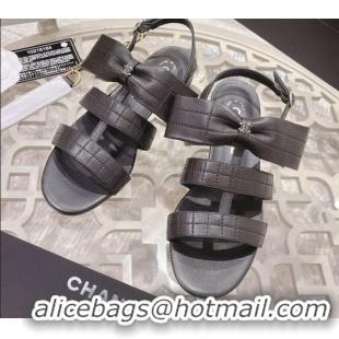 Good Quality Chanel Quilted Lambskin Flat Sandals with Bow Black 032801