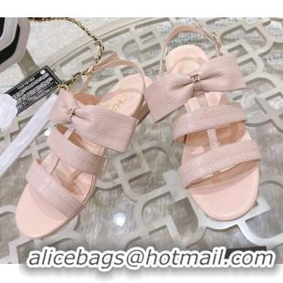 Low Cost Chanel Quilted Lambskin Flat Sandals with Bow Pink 032802