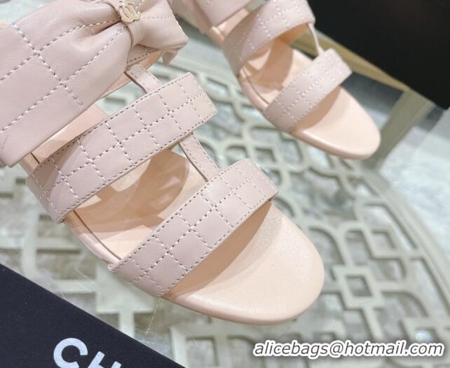 Low Cost Chanel Quilted Lambskin Flat Sandals with Bow Pink 032802