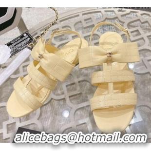 Luxurious Chanel Quilted Lambskin Flat Sandals with Bow Yellow 2022 032803