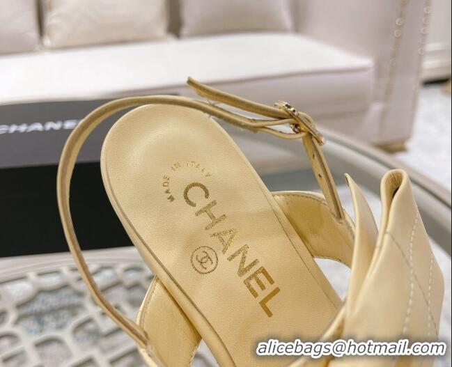 Luxurious Chanel Quilted Lambskin Flat Sandals with Bow Yellow 2022 032803