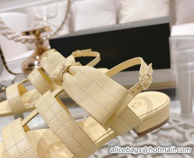 Luxurious Chanel Quilted Lambskin Flat Sandals with Bow Yellow 2022 032803