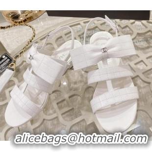 Durable Chanel Quilted Lambskin Flat Sandals with Bow White 2022 032804