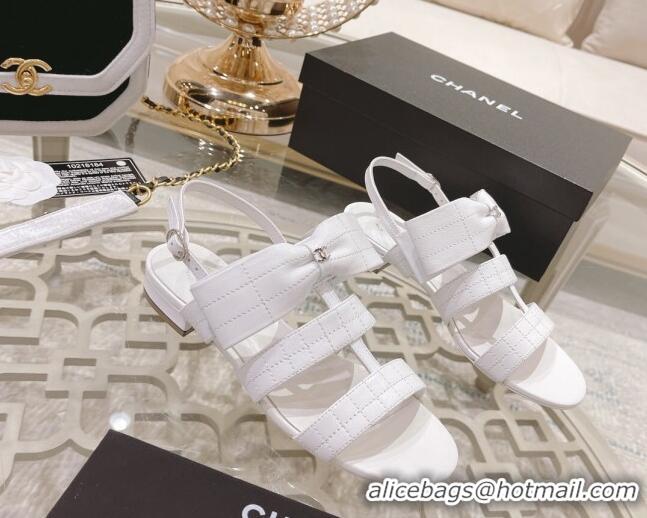 Durable Chanel Quilted Lambskin Flat Sandals with Bow White 2022 032804