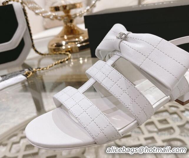 Durable Chanel Quilted Lambskin Flat Sandals with Bow White 2022 032804