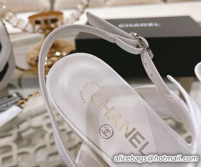 Durable Chanel Quilted Lambskin Flat Sandals with Bow White 2022 032804