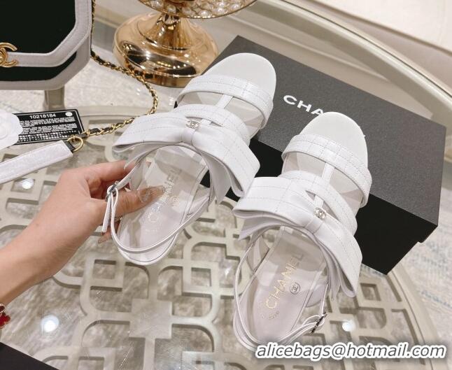 Durable Chanel Quilted Lambskin Flat Sandals with Bow White 2022 032804