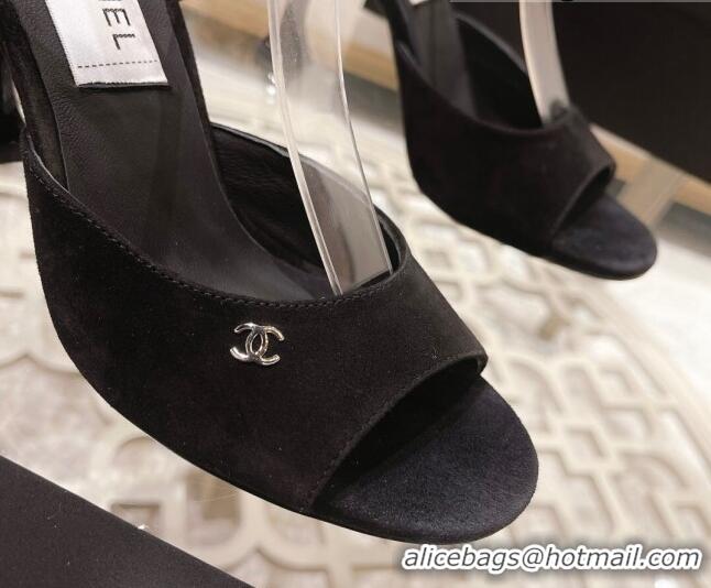 Cheap Price Chanel Suede Heel Sandals with Pearl and Star Charm 8cm Black 032805