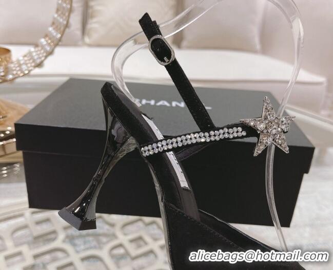 Cheap Price Chanel Suede Heel Sandals with Pearl and Star Charm 8cm Black 032805