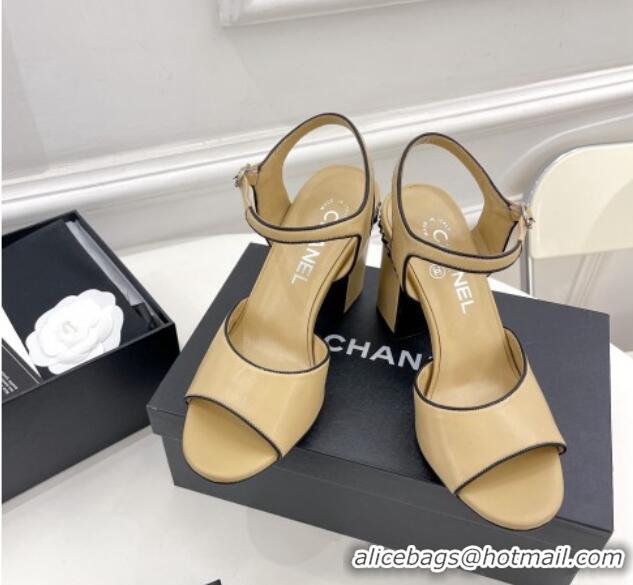 Good Looking Chanel High Heel Chain Sandals 8.5cm Beige 032817