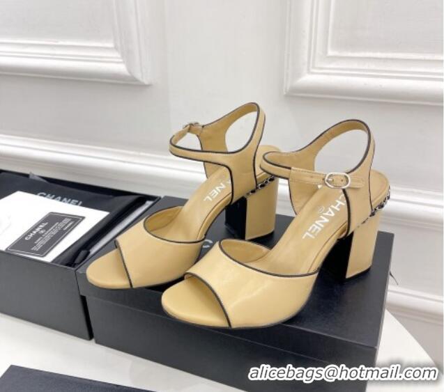 Good Looking Chanel High Heel Chain Sandals 8.5cm Beige 032817