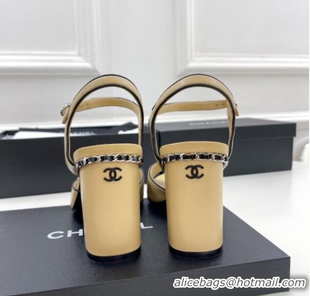 Good Looking Chanel High Heel Chain Sandals 8.5cm Beige 032817