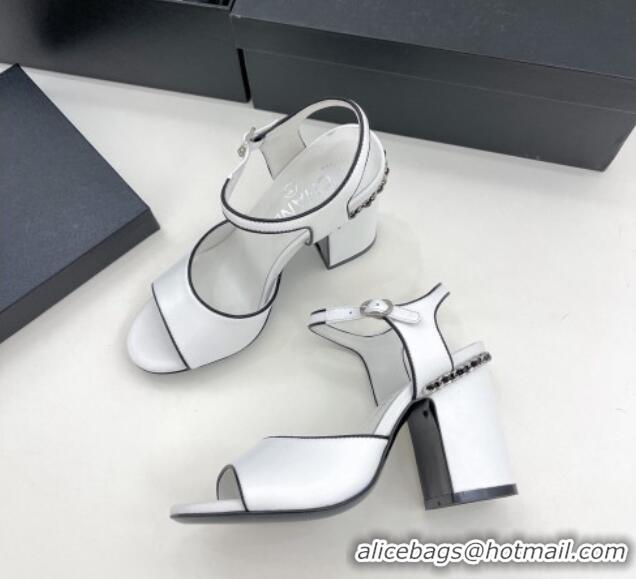 Pretty Style Chanel High Heel Chain Sandals 8.5cm White 032818