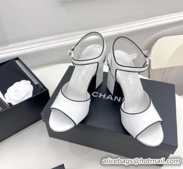 Pretty Style Chanel High Heel Chain Sandals 8.5cm White 032818