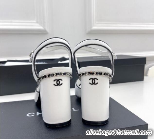 Pretty Style Chanel High Heel Chain Sandals 8.5cm White 032818