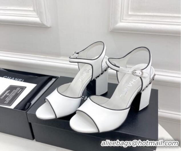 Pretty Style Chanel High Heel Chain Sandals 8.5cm White 032818