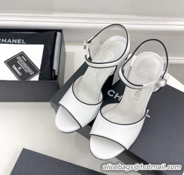 Pretty Style Chanel High Heel Chain Sandals 8.5cm White 032818