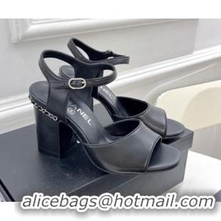 Feminine Chanel High Heel Chain Sandals 8.5cm Black 032819