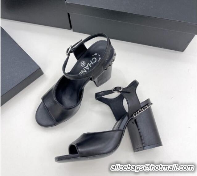 Feminine Chanel High Heel Chain Sandals 8.5cm Black 032819