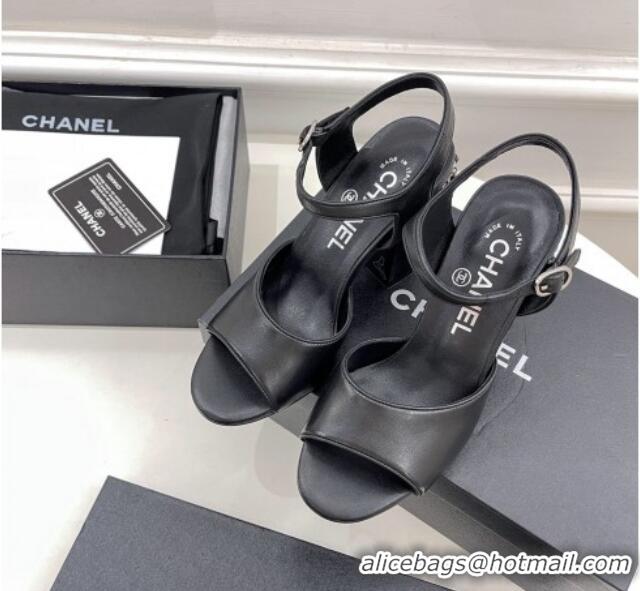 Feminine Chanel High Heel Chain Sandals 8.5cm Black 032819