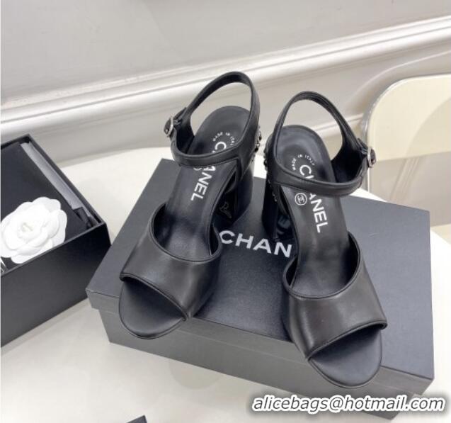 Feminine Chanel High Heel Chain Sandals 8.5cm Black 032819