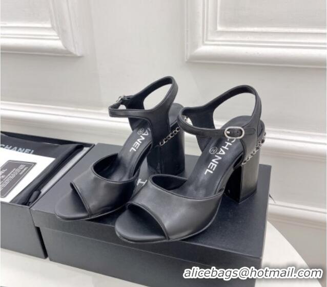 Feminine Chanel High Heel Chain Sandals 8.5cm Black 032819