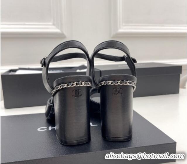 Feminine Chanel High Heel Chain Sandals 8.5cm Black 032819