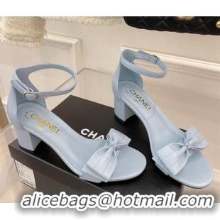 Luxury Chanel Meidum Heel Sandals with Bow 6cm Blue 2022 032820