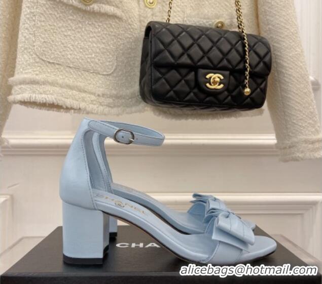 Luxury Chanel Meidum Heel Sandals with Bow 6cm Blue 2022 032820