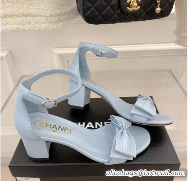 Luxury Chanel Meidum Heel Sandals with Bow 6cm Blue 2022 032820