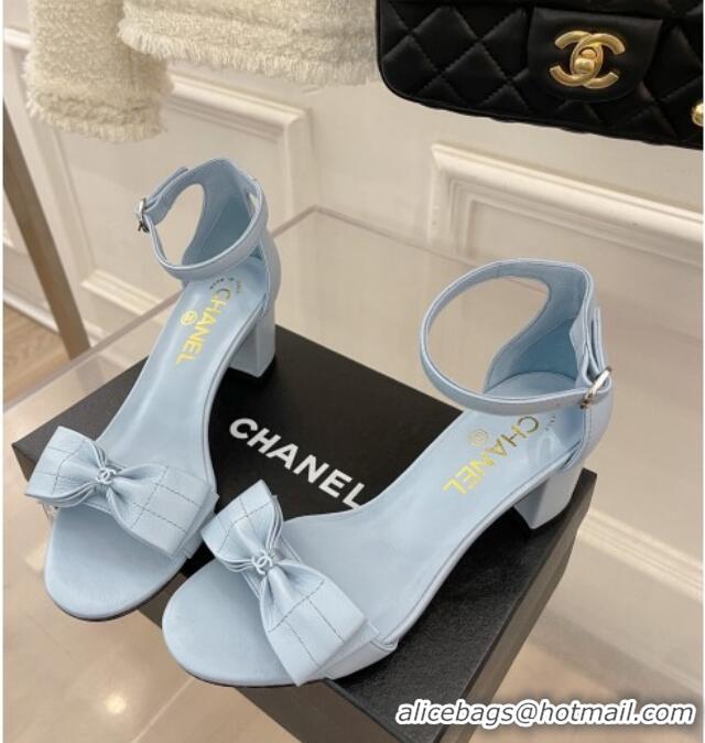 Luxury Chanel Meidum Heel Sandals with Bow 6cm Blue 2022 032820