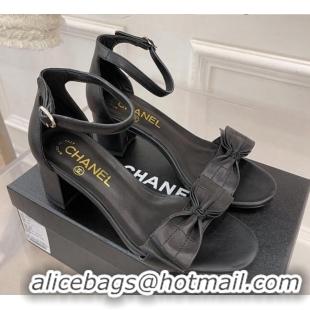 Comfortable Chanel Meidum Heel Sandals with Bow 6cm Black 2022 032821