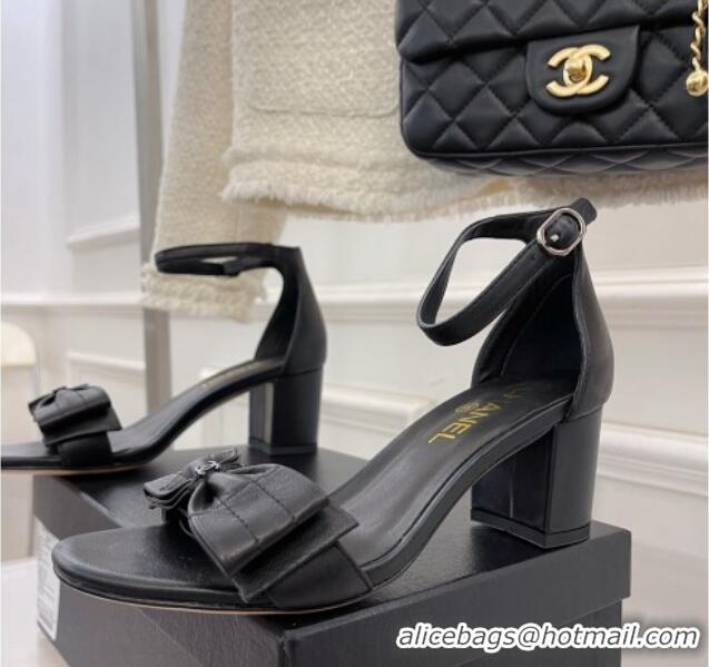 Comfortable Chanel Meidum Heel Sandals with Bow 6cm Black 2022 032821