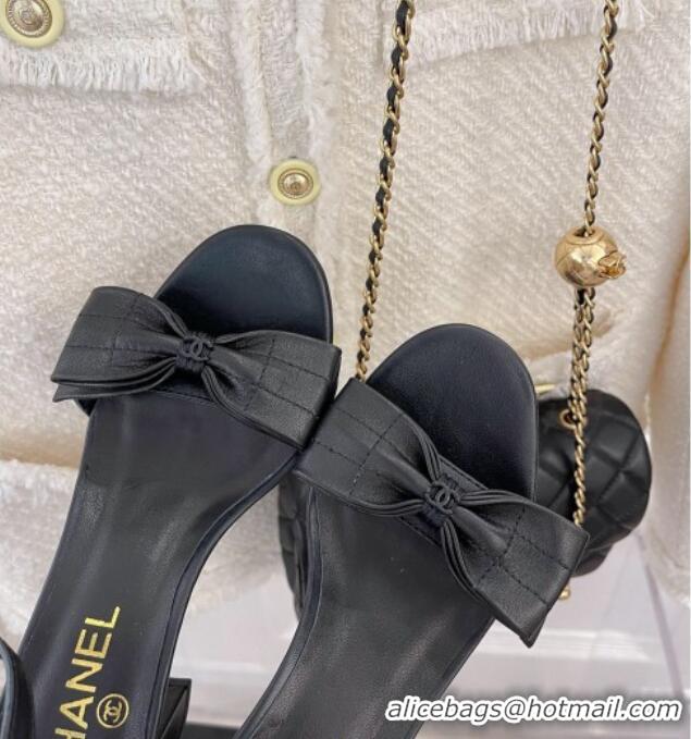 Comfortable Chanel Meidum Heel Sandals with Bow 6cm Black 2022 032821