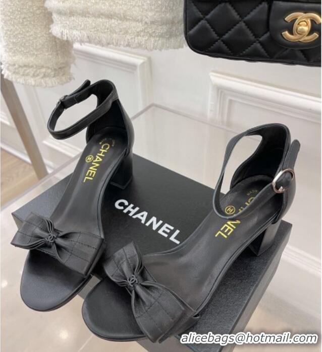 Comfortable Chanel Meidum Heel Sandals with Bow 6cm Black 2022 032821