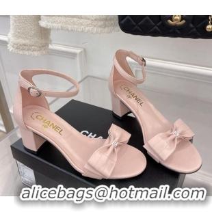 Stylish Chanel Meidum Heel Sandals with Bow 6cm Pink 2022 032822