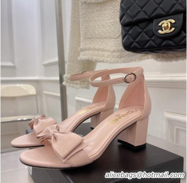 Stylish Chanel Meidum Heel Sandals with Bow 6cm Pink 2022 032822