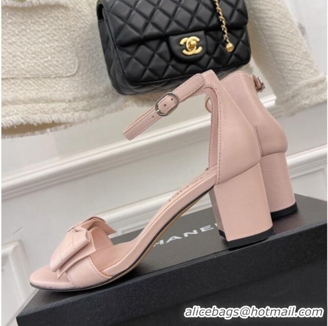 Stylish Chanel Meidum Heel Sandals with Bow 6cm Pink 2022 032822