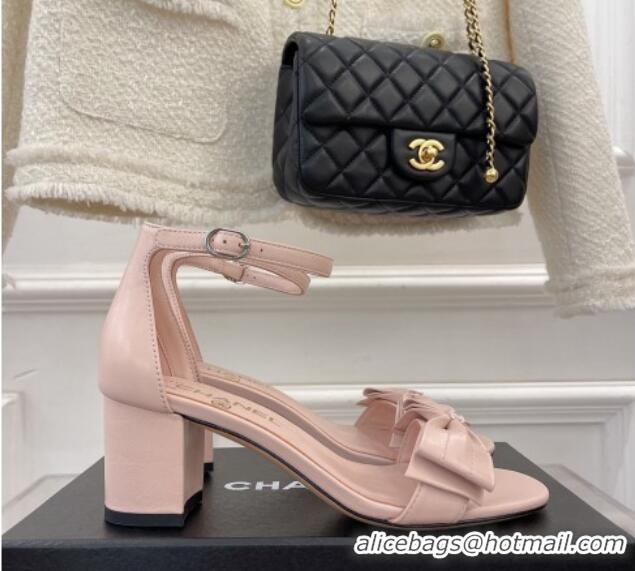 Stylish Chanel Meidum Heel Sandals with Bow 6cm Pink 2022 032822