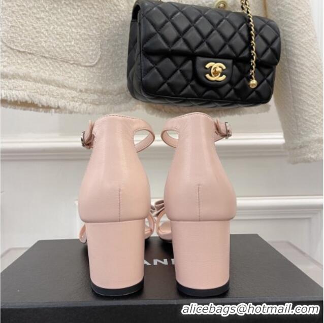 Stylish Chanel Meidum Heel Sandals with Bow 6cm Pink 2022 032822