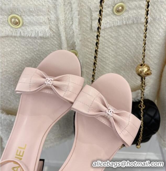 Stylish Chanel Meidum Heel Sandals with Bow 6cm Pink 2022 032822