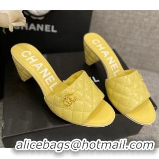 Sumptuous Chanel Quilted Lambskin Heel Slide Sandals 6cm G38820 Yellow 2022