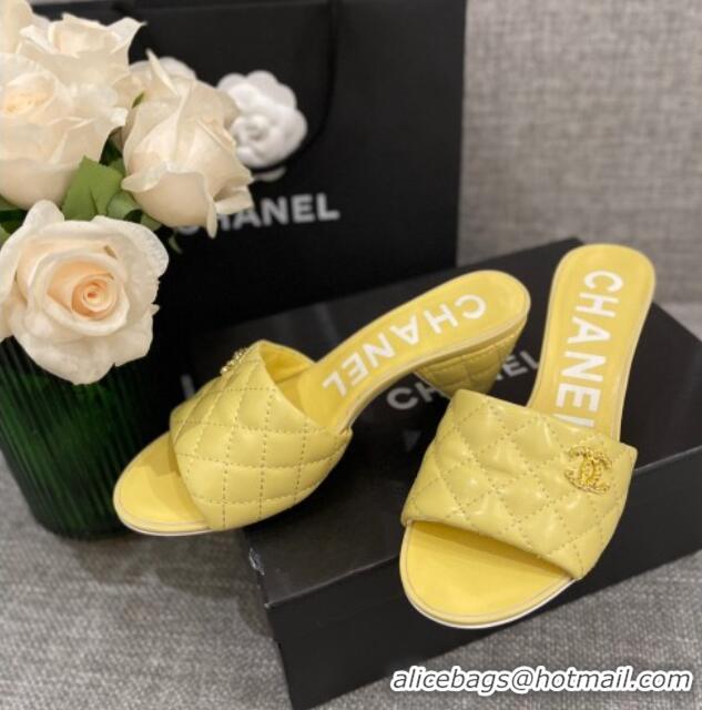 Sumptuous Chanel Quilted Lambskin Heel Slide Sandals 6cm G38820 Yellow 2022