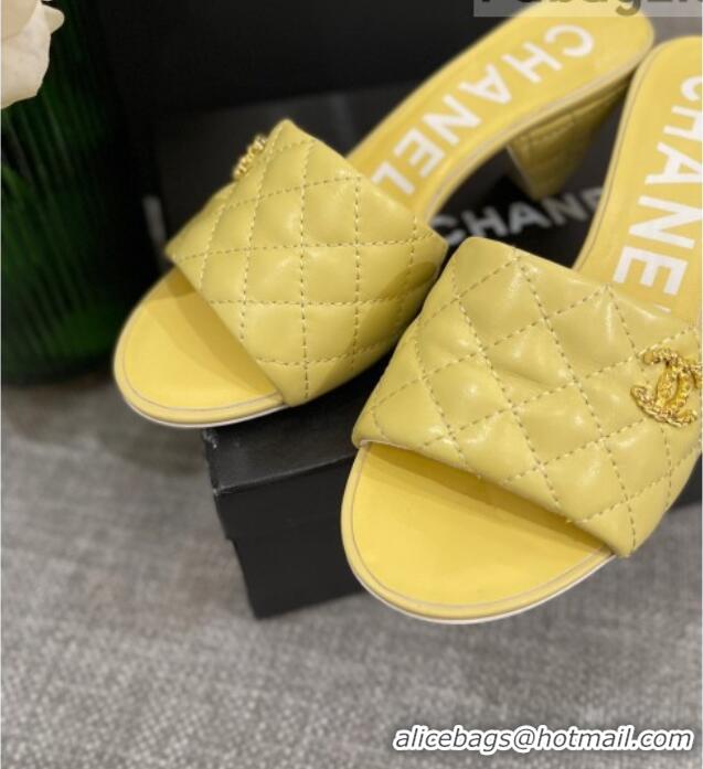 Sumptuous Chanel Quilted Lambskin Heel Slide Sandals 6cm G38820 Yellow 2022