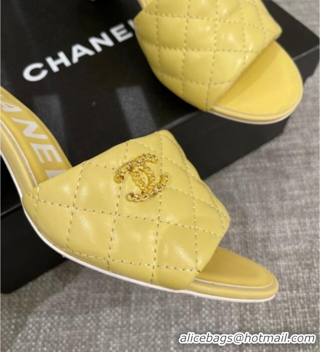 Sumptuous Chanel Quilted Lambskin Heel Slide Sandals 6cm G38820 Yellow 2022